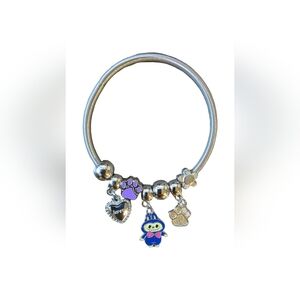 Silver Labubu Charm Bracelet with Purple and Blue Accents